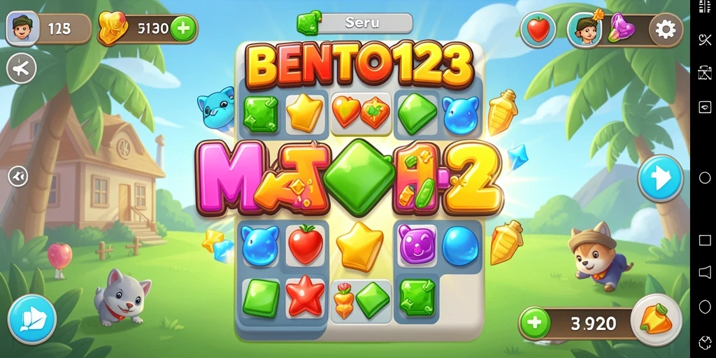 Tampilan gameplay seru BENTO123 dengan elemen yang cerah dan penuh warna.