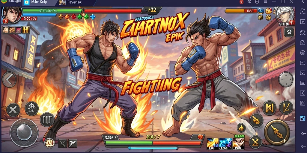 Screenshot gameplay F32 menampilkan serangan spektakuler dan karakter yang dinamis.