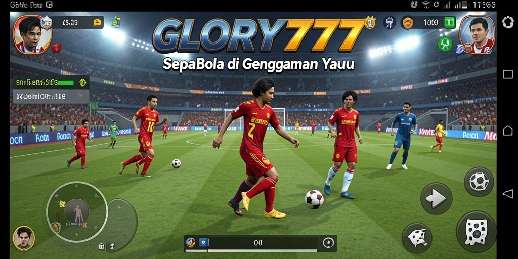 Tampilan gameplay GLORY777 dengan aksi sepak bola yang seru.