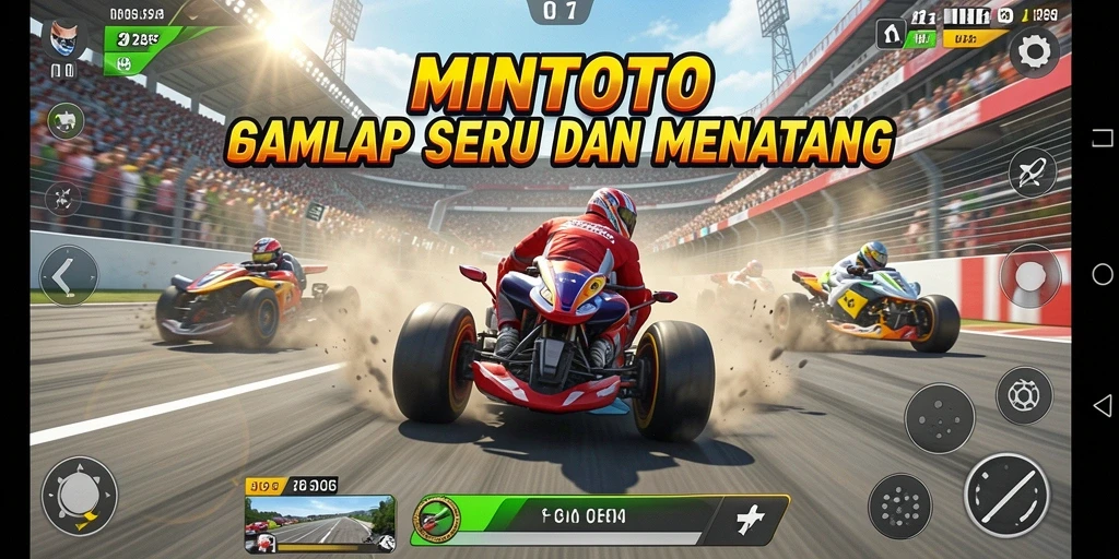 Gameplay MINTOTO menampilkan balapan mendebarkan di trek yang indah.