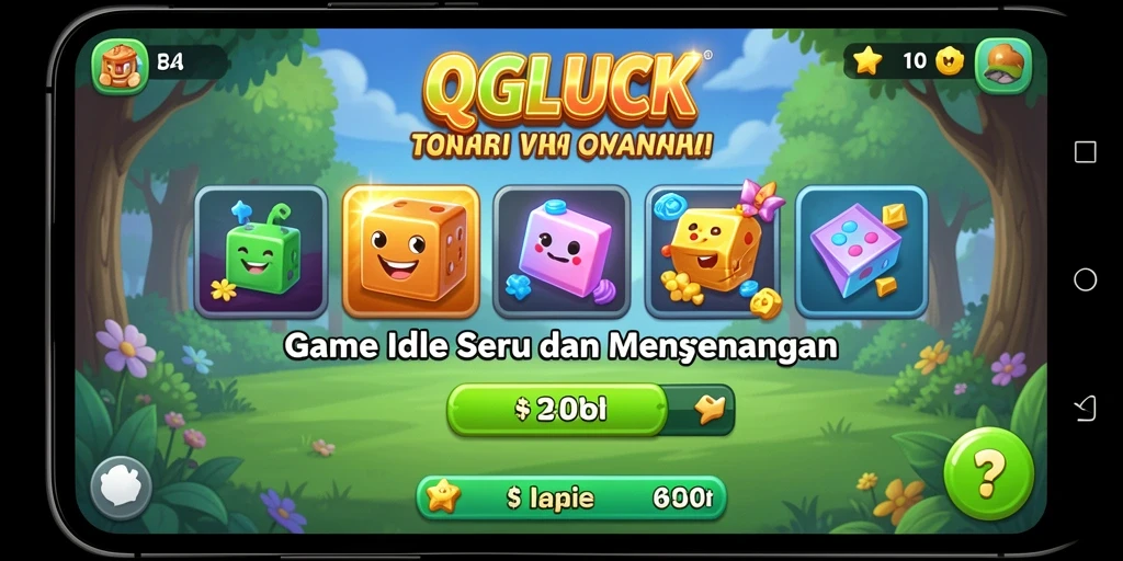 Tampilan gameplay QGLUCK dengan karakter beragam dan efek visual menarik.