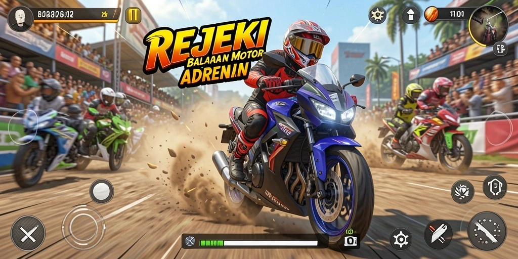 Gameplay seru balapan motor di REJEKI.