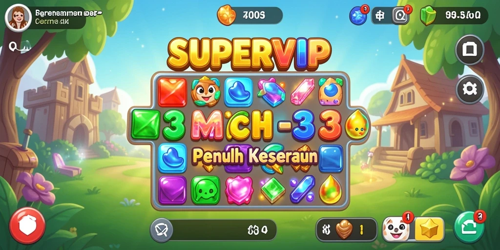 Screenshot gameplay SUPERVIP menampilkan keseruan Match-3 yang penuh warna.