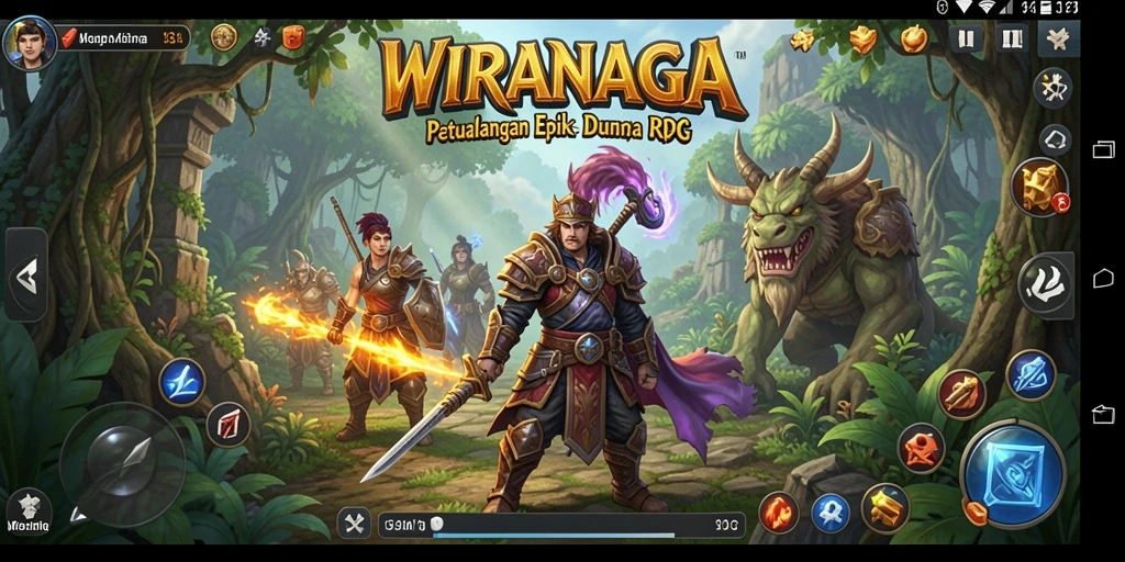 Tampilan utama gameplay WIRANAGA yang menampilkan aksi RPG mendebarkan.